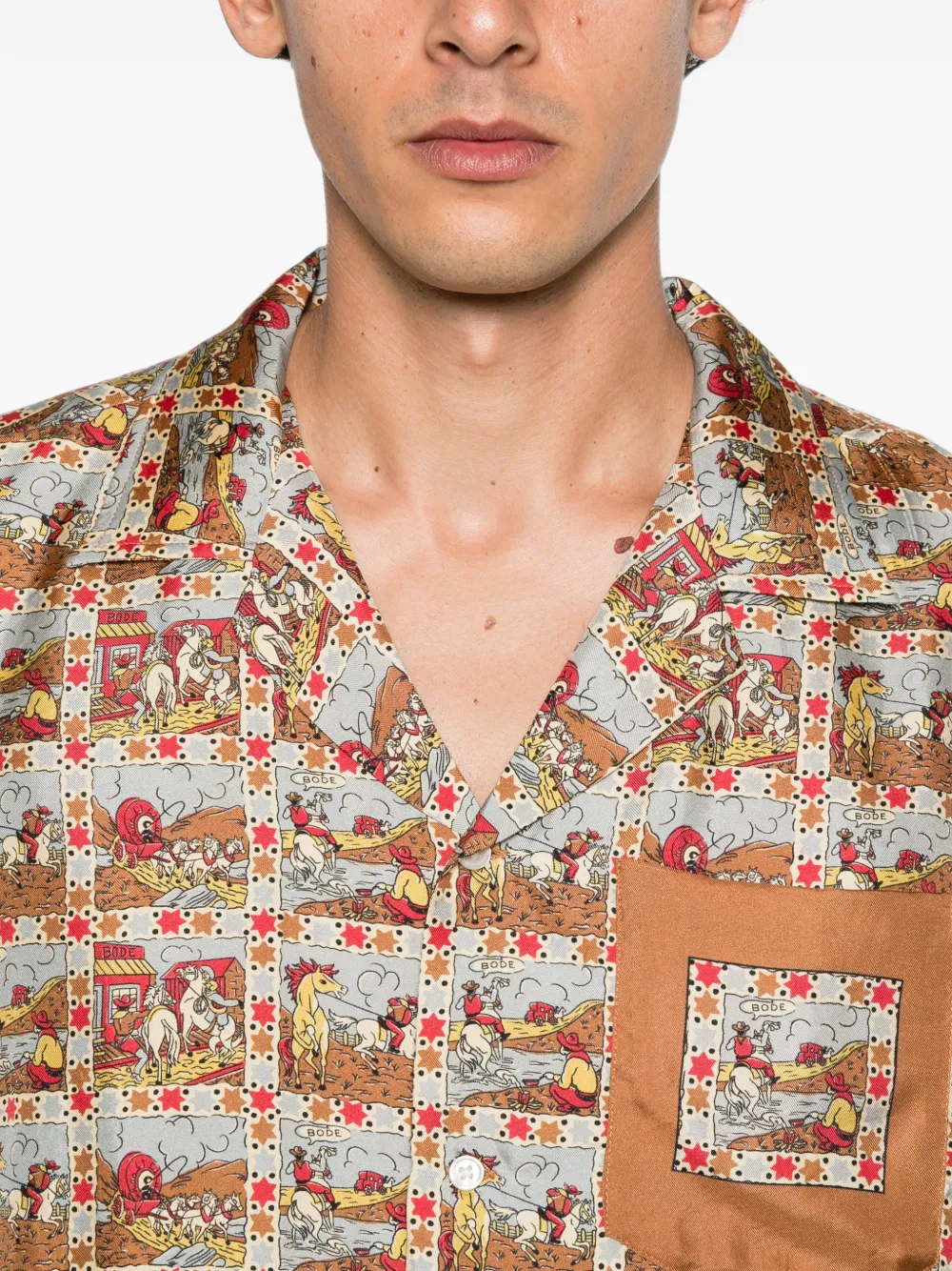 BODE Cowboy Comic zijden overhemd Beige