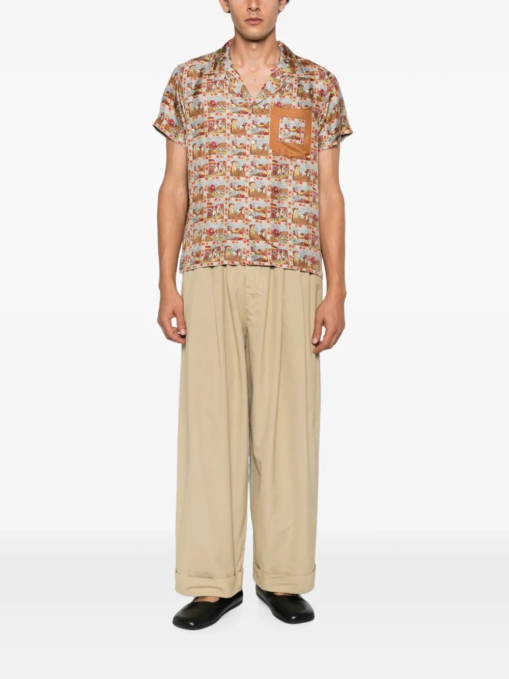 BODE Cowboy Comic zijden overhemd Beige
