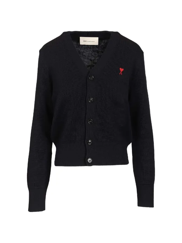 Ami Paris Ami De Coeur V-neck Cardigan in Blue