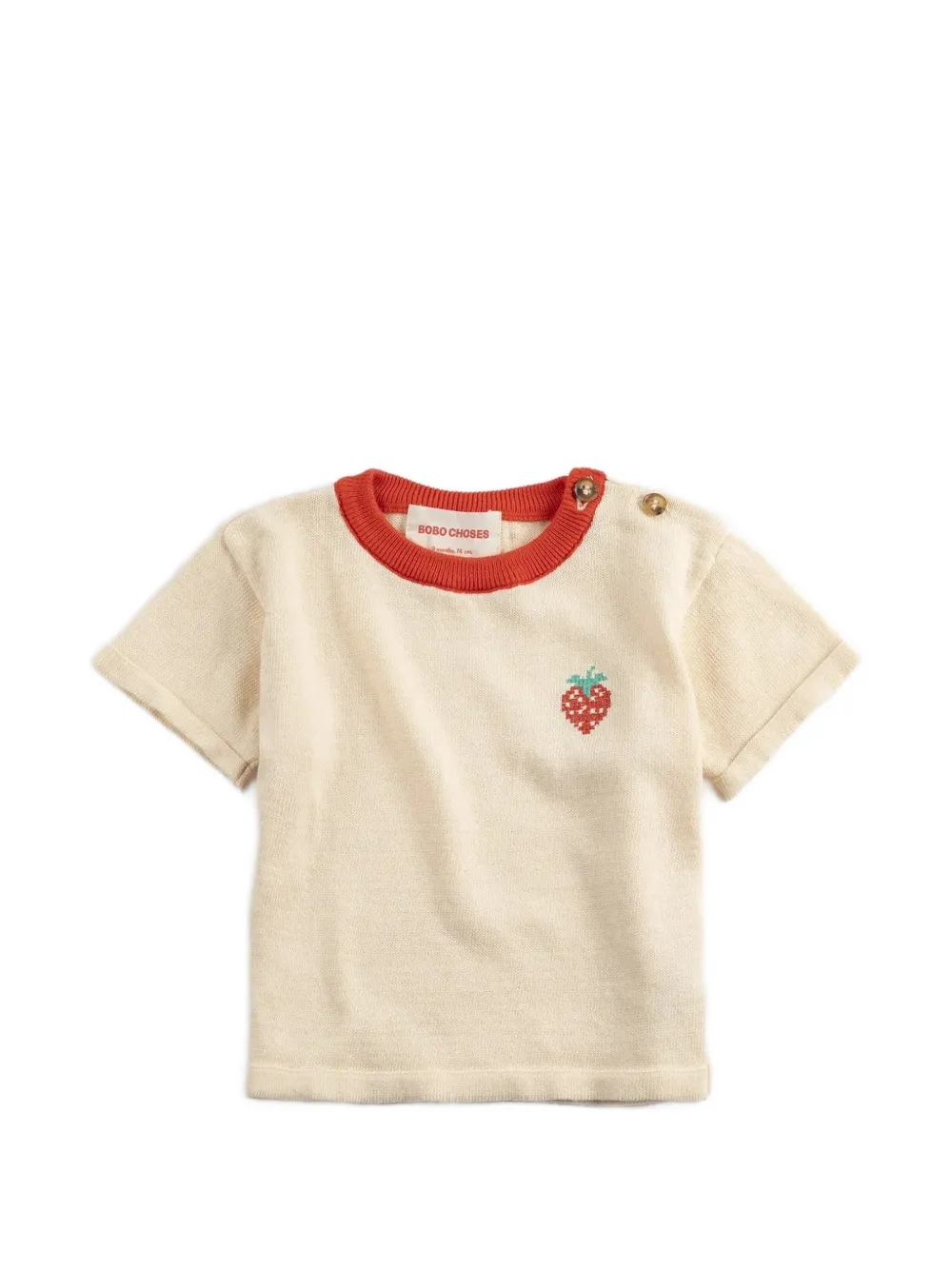 Bobo Choses strawberry appliquéd ringer T-shirt - Toni neutri