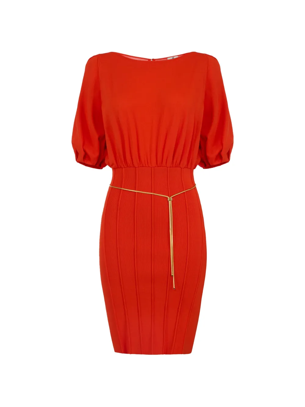 Elisabetta Franchi puff-sleeve belt dress - Rosso