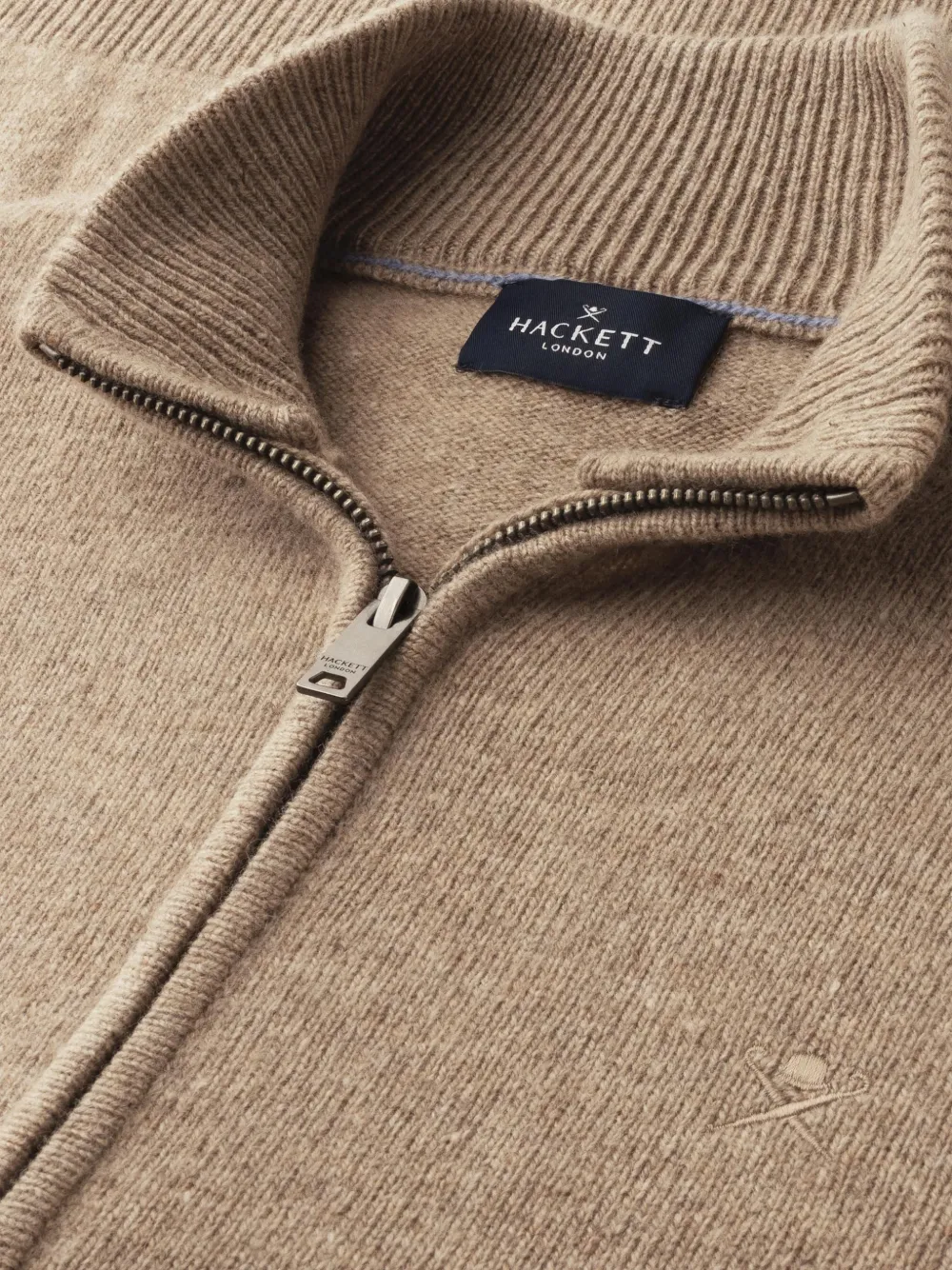 Hackett Zip Ribbed Knit Cardigan - Neutrals 