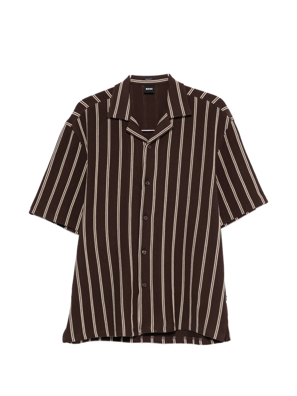 Hugo Boss Striped Ribbed-knit Shirt In Brown
