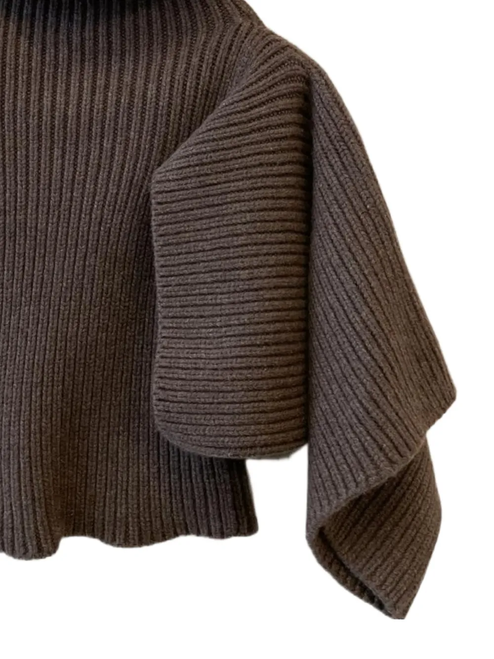  Rick Owens Turtleneck Ribbed Knit Top - Brown 