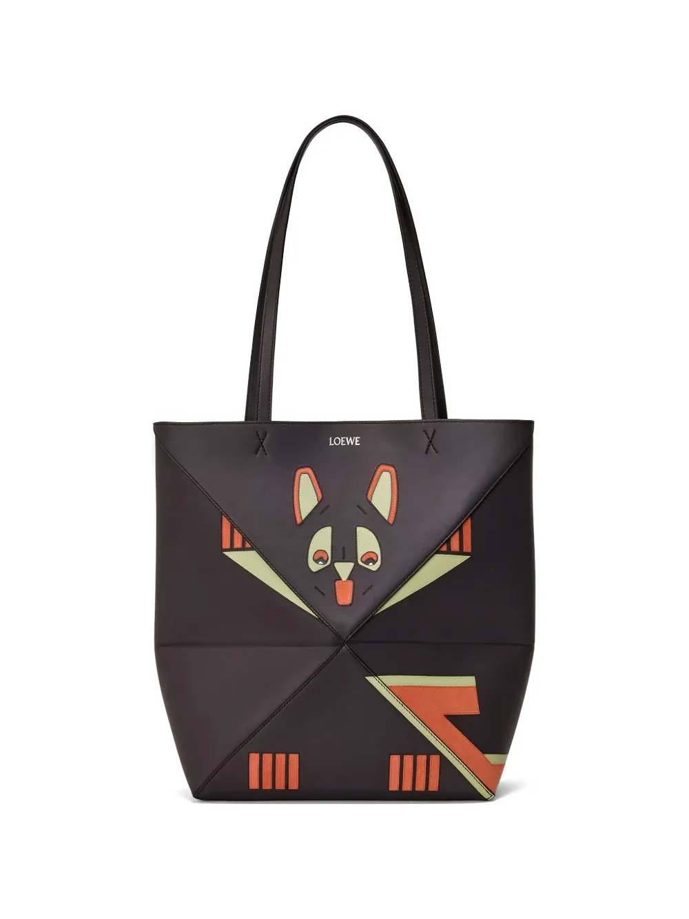 LOEWE x Louis Wain medium Futurist Cat Puzzle Fold graphic straps tote bag - Marrone