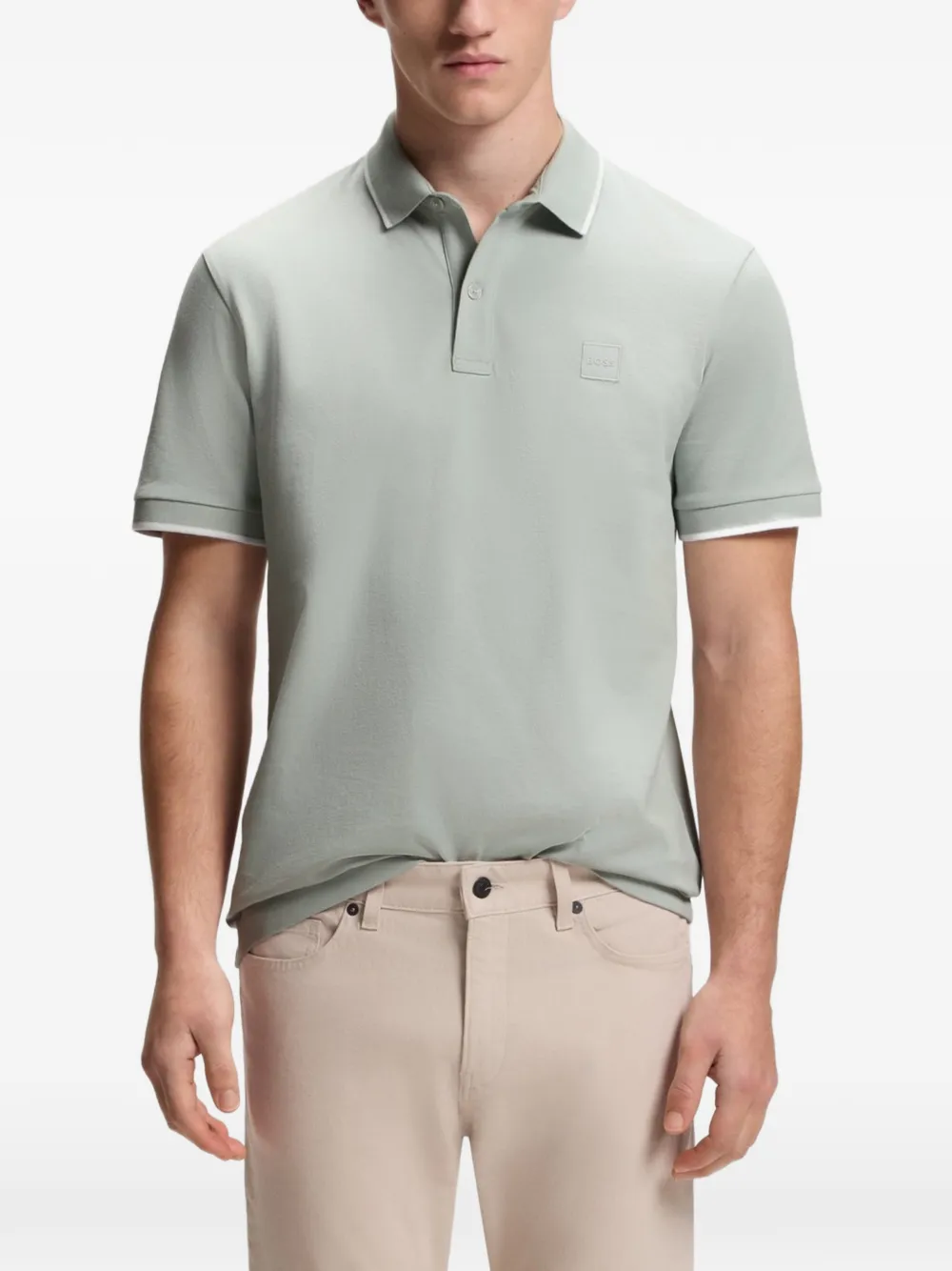BOSS Stretch-katoenen slim-fit poloshirt met logo-patch Grijs