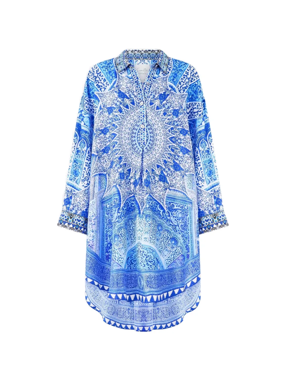 Camilla graphic-print shirt mini dress - Blau
