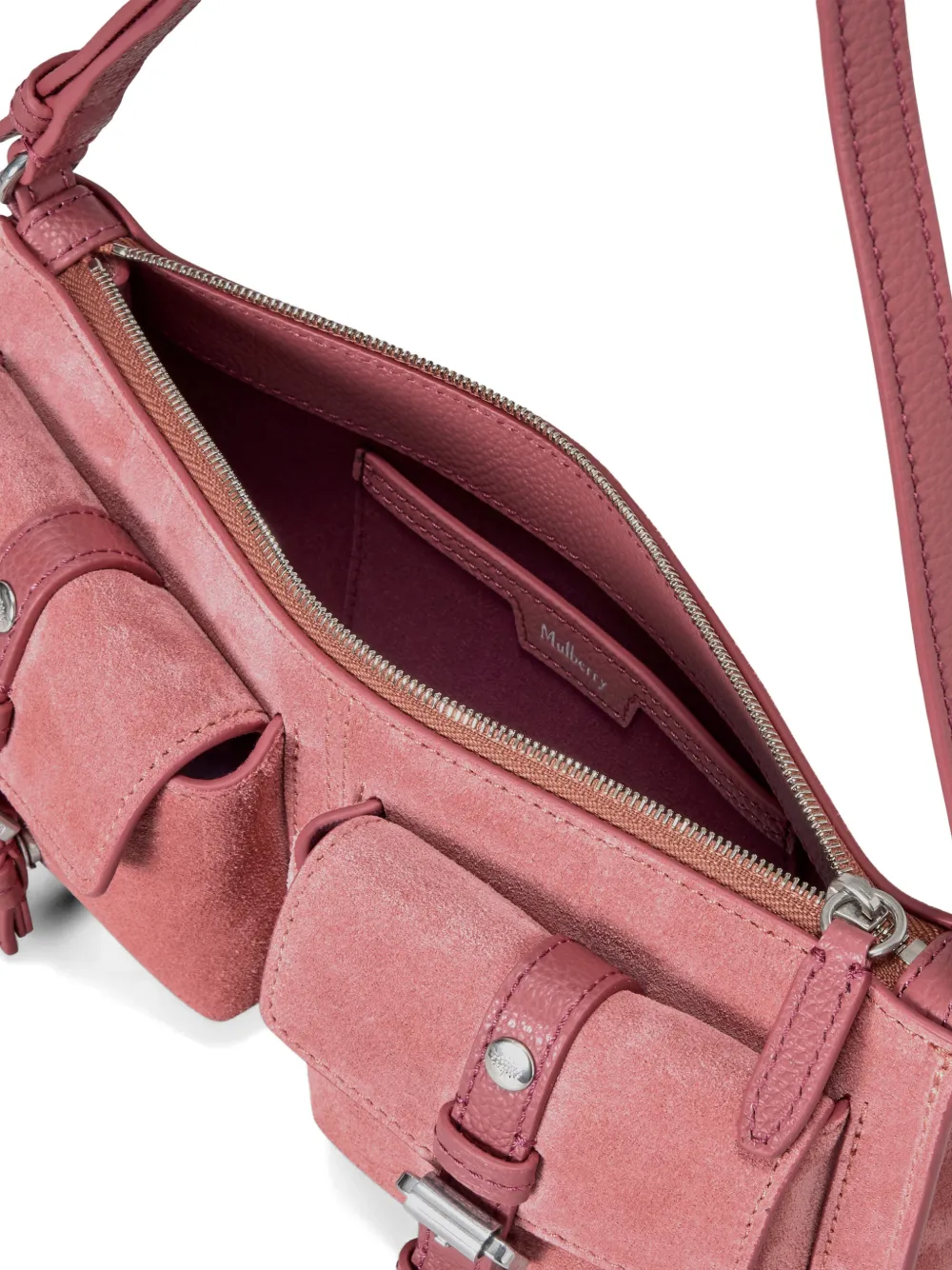 Mulberry Roxanne suède schoudertas met gesp Roze