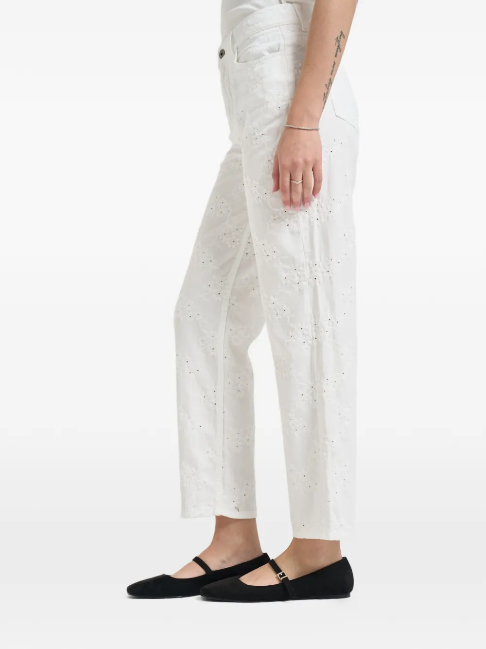 LIU JO floral-embroidered trousers - Bianco