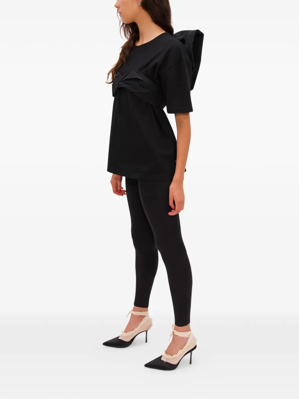 AREA Taffeta geknoopt T-shirt Zwart