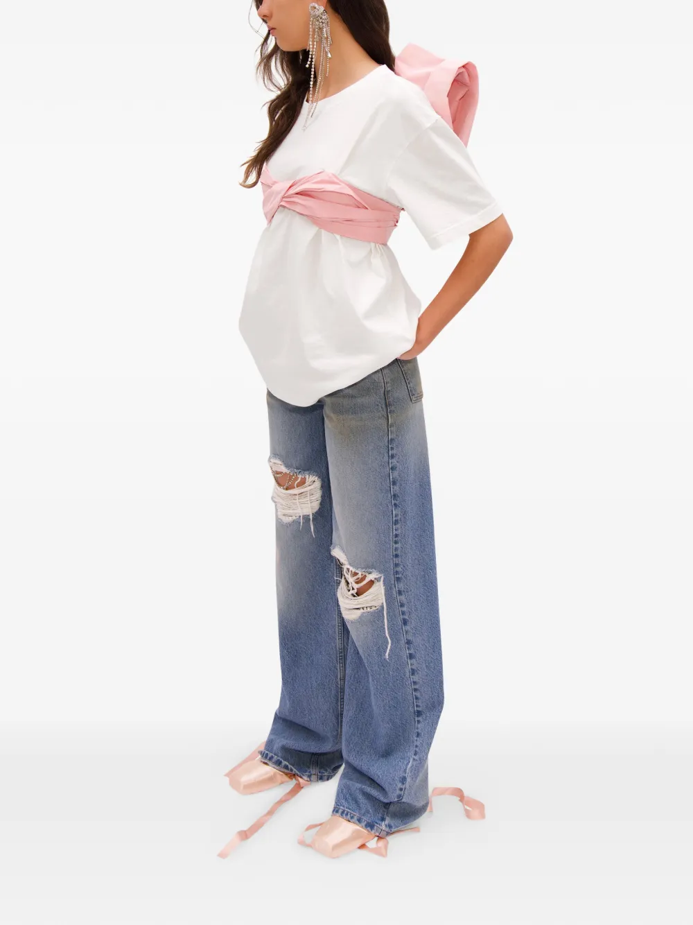 AREA Taffeta geknoopt T-shirt Wit