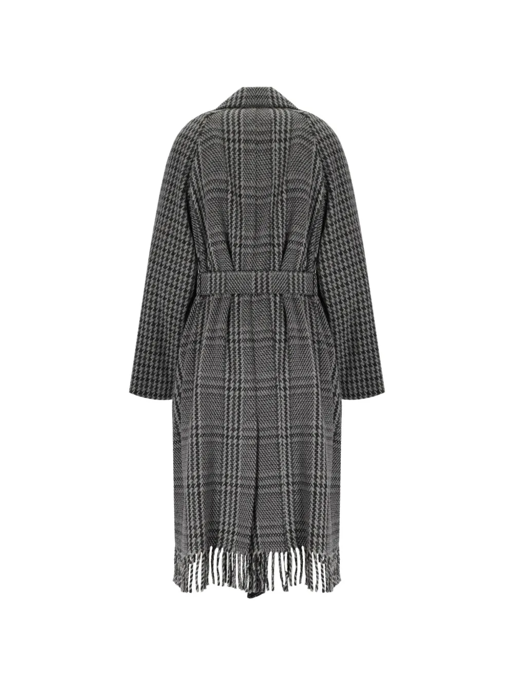  Weekend Max Mara Abrigo A Cuadros Con Flecos - Gris 