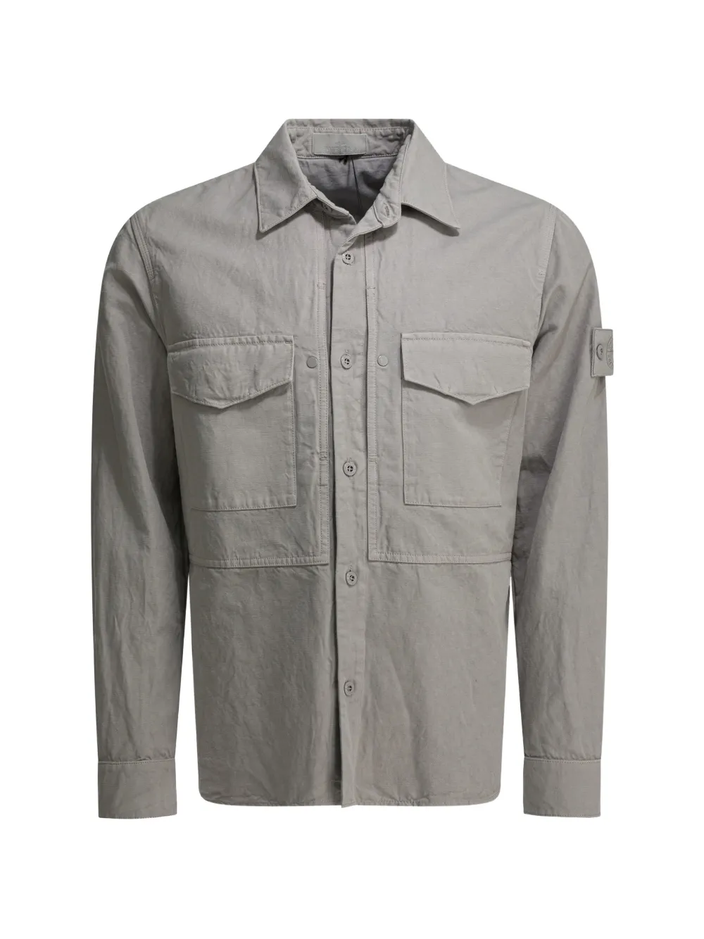 Stone Island logo-patch flap-pocket shirt - Grigio