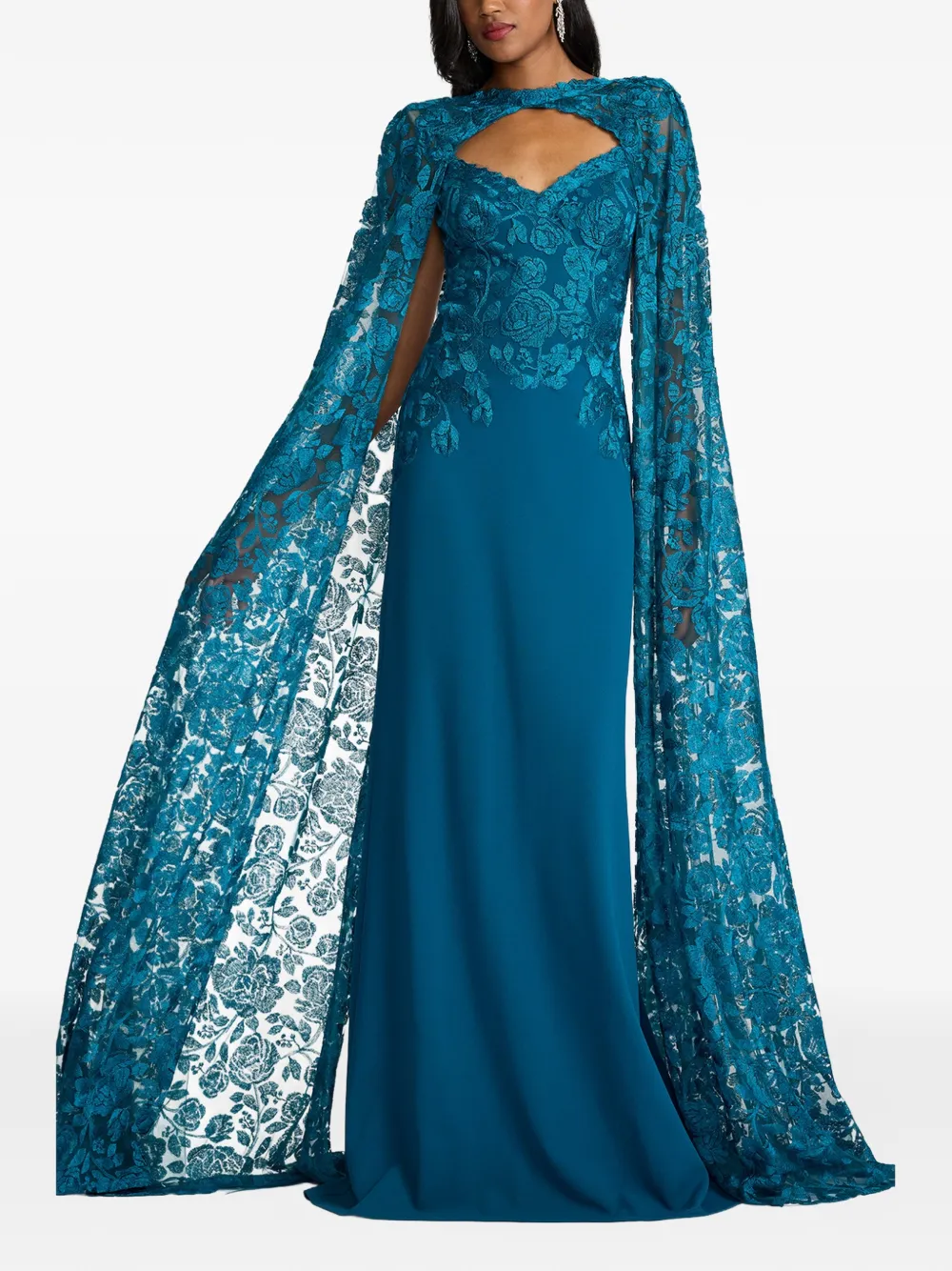 Tadashi Shoji Maxi-avondjurk met bloemenkant Blauw