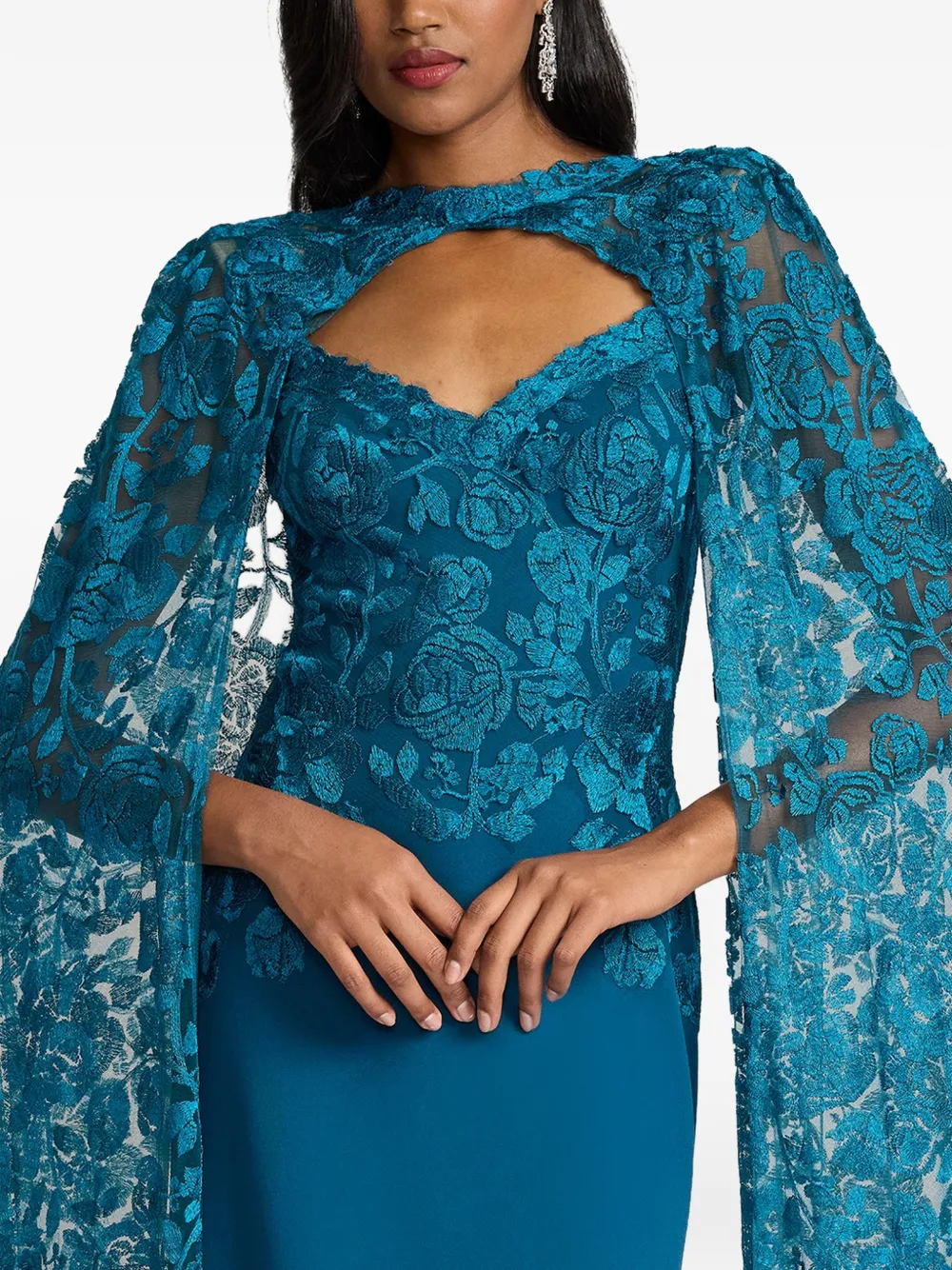 Tadashi Shoji Maxi-avondjurk met bloemenkant Blauw