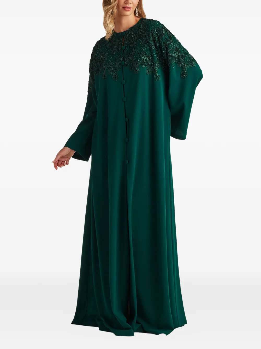 Tadashi Shoji Button-up jurk met bloemapplicatie Groen
