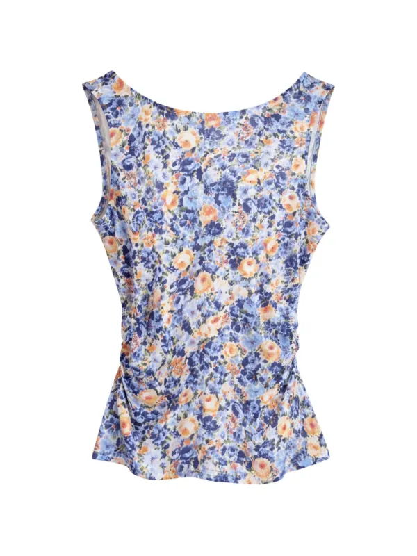 Ulla Johnson Floral Gathered Top in Blue