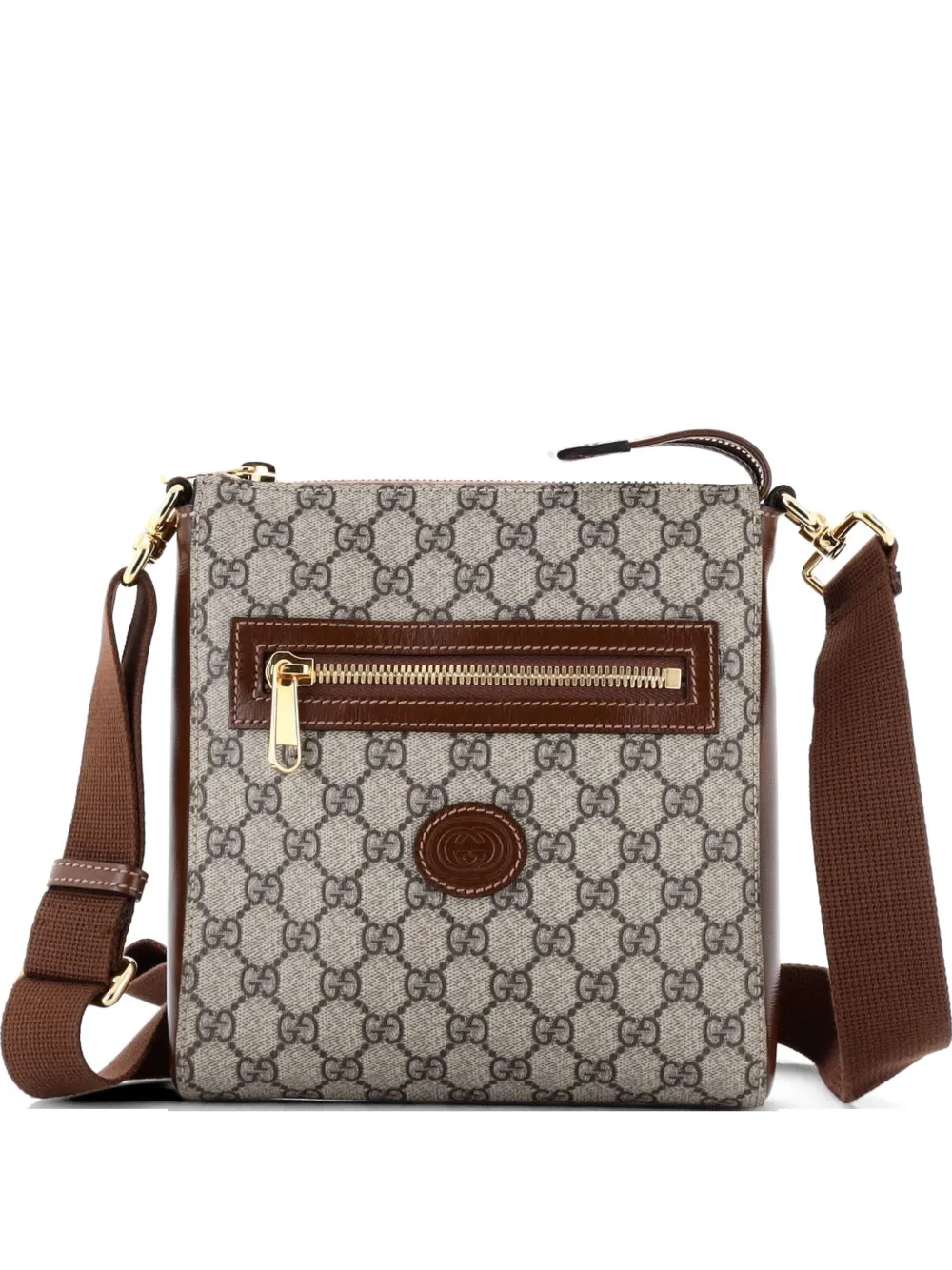 Gucci Pre-Owned Interlocking G Patch Zip Messenger Bag GG Coated Canvas Small crossbody bag - Marrone
