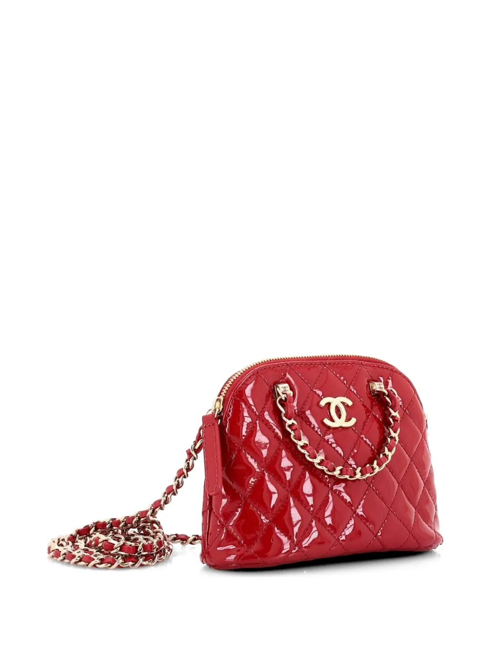 Cc Dome Zip Quilted Patent Mini Crossbody Bag