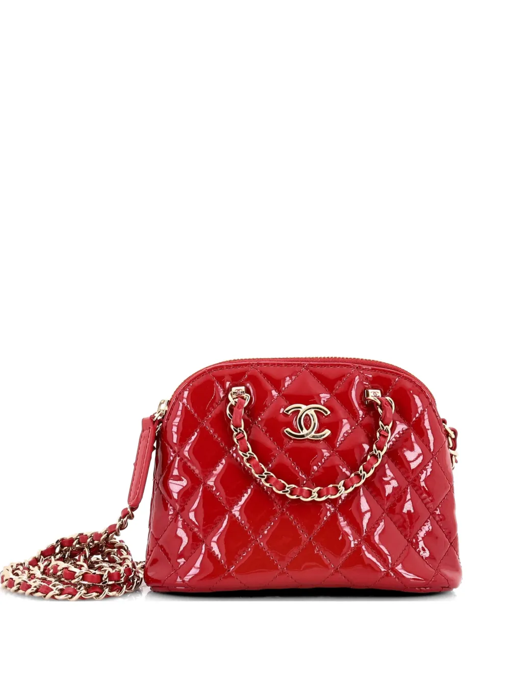 CHANEL Pre-Owned CC Dome Zip Quilted Patent Mini crossbody bag - Rosso