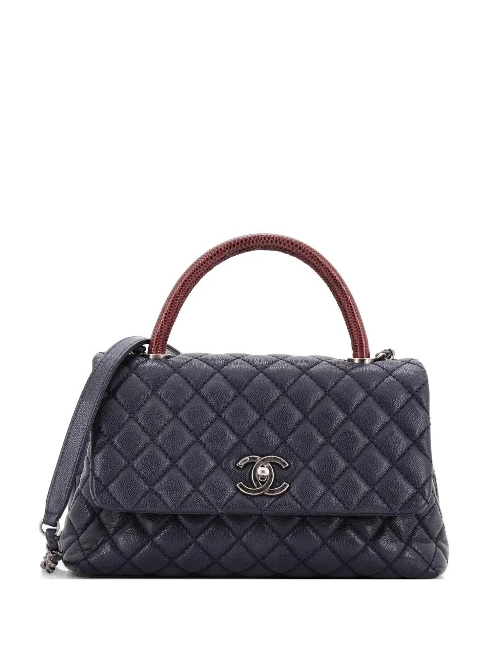 CHANEL Pre-Owned Coco Top Handle Bag Quilted Caviar with Lizard Small satchel - Blu
