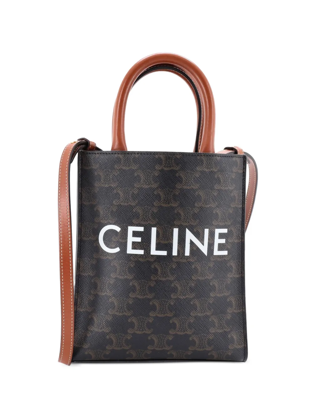 Celine Pre-Owned Vertical Cabas Tote Triomphe Coated Canvas Mini satchel - Marrone