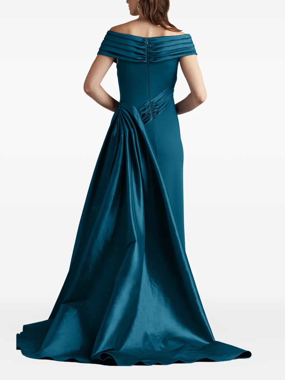 Tadashi Shoji Off-shoulder geplooide maxi-jurk Blauw