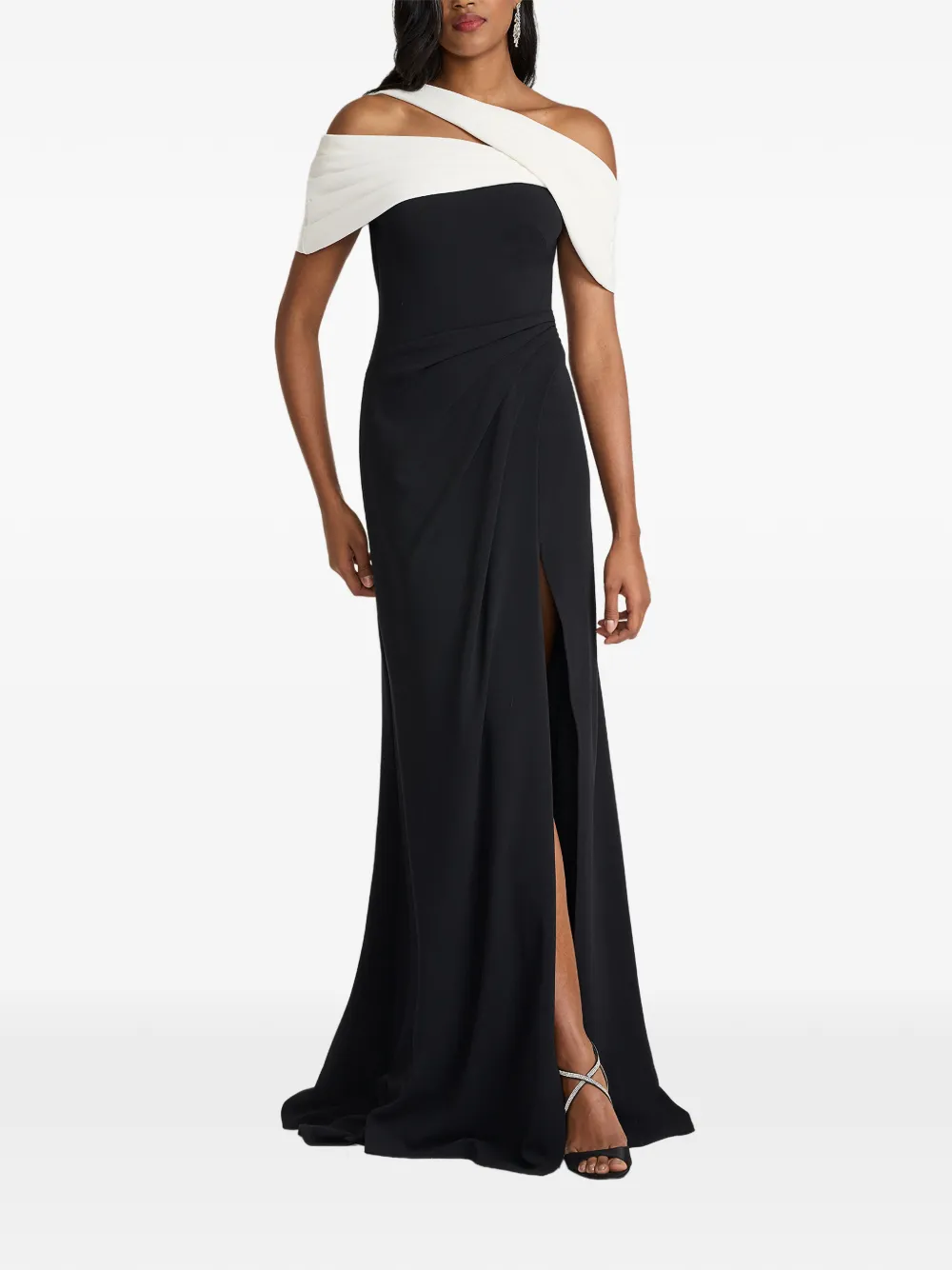 Tadashi Shoji Geplooide maxi-jurk met split Zwart