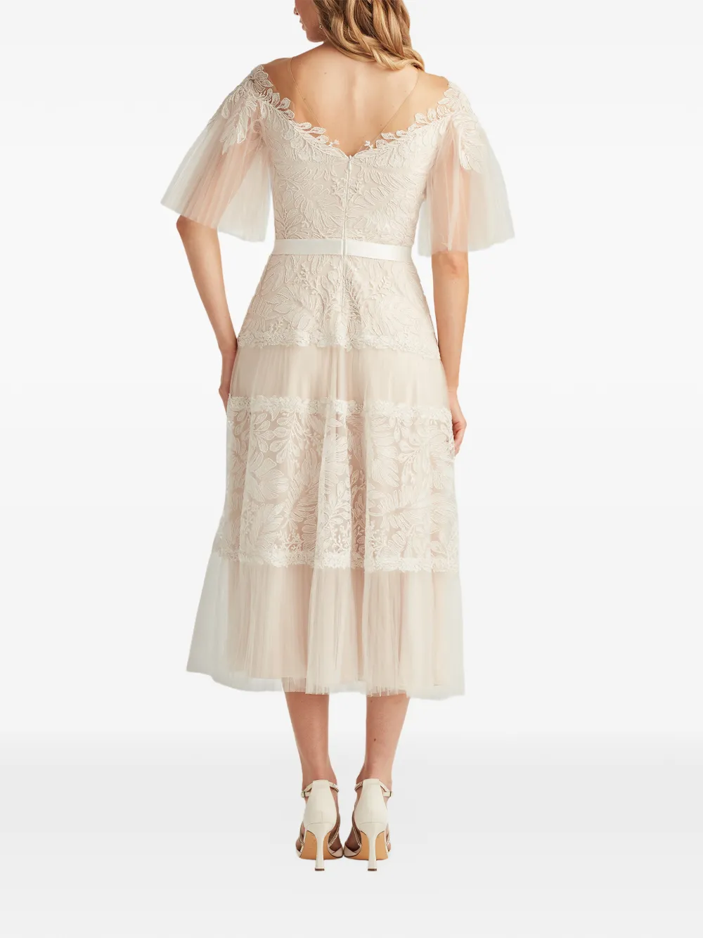 Tadashi Shoji Kanten jurk met ceintuur Wit