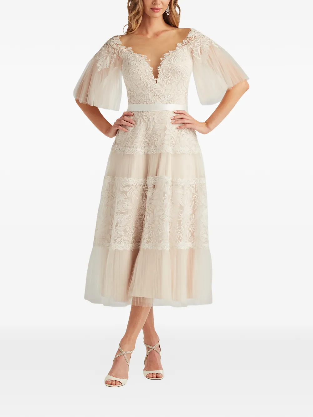 Tadashi Shoji Kanten jurk met ceintuur Wit