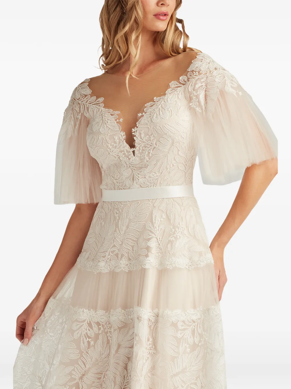 Tadashi Shoji Kanten jurk met ceintuur Wit