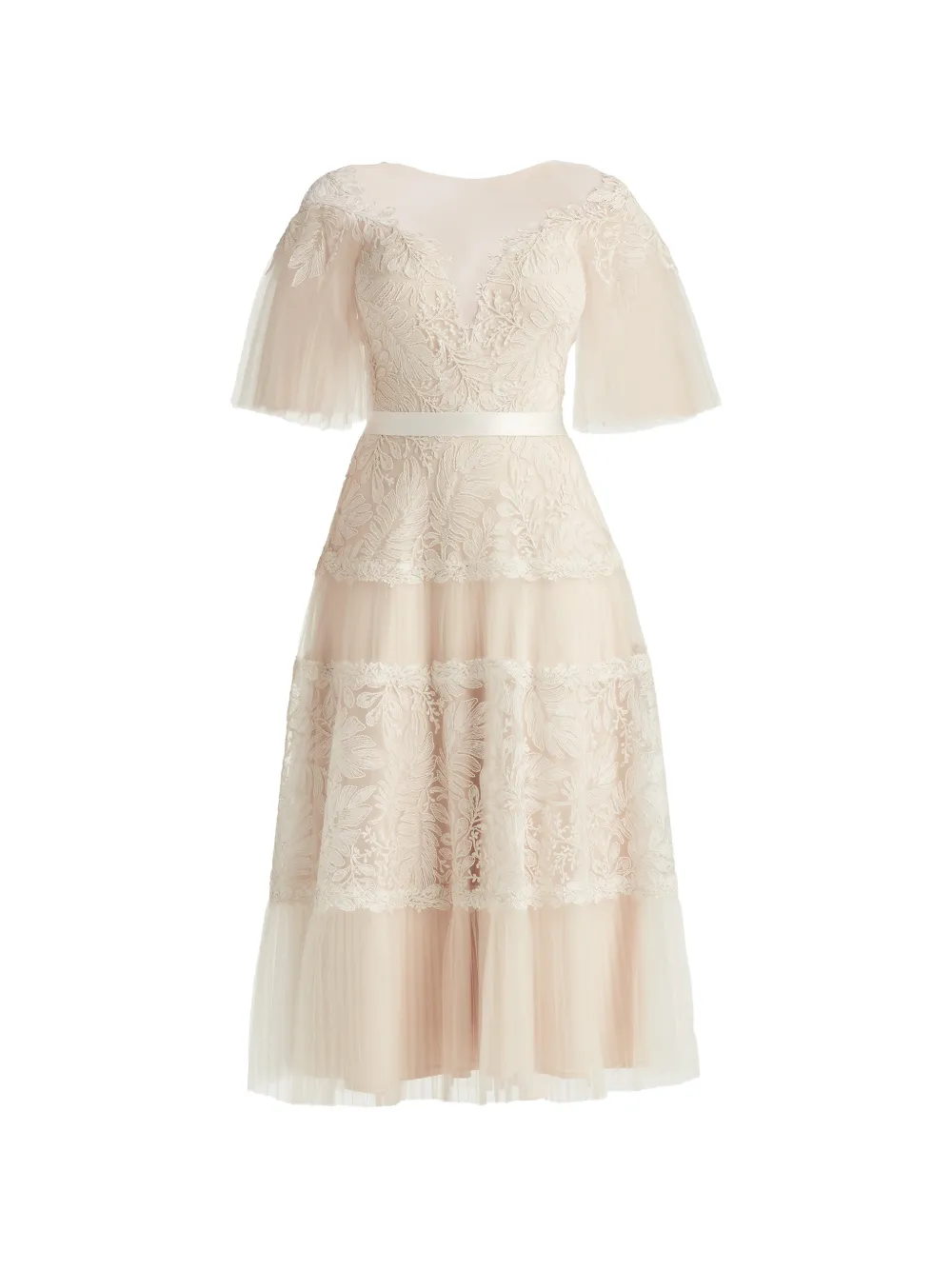 Tadashi Shoji lace belted dress - Bianco