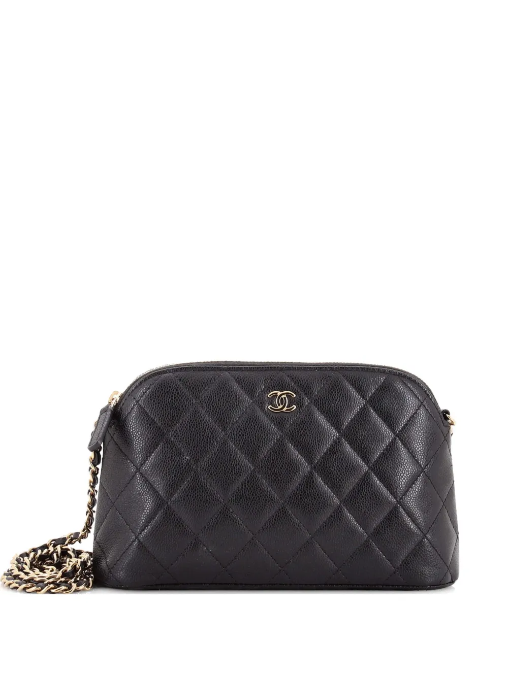 CHANEL Pre-Owned CC Dome Zip Clutch with Chain Quilted Caviar Small shoulder bag - Nero