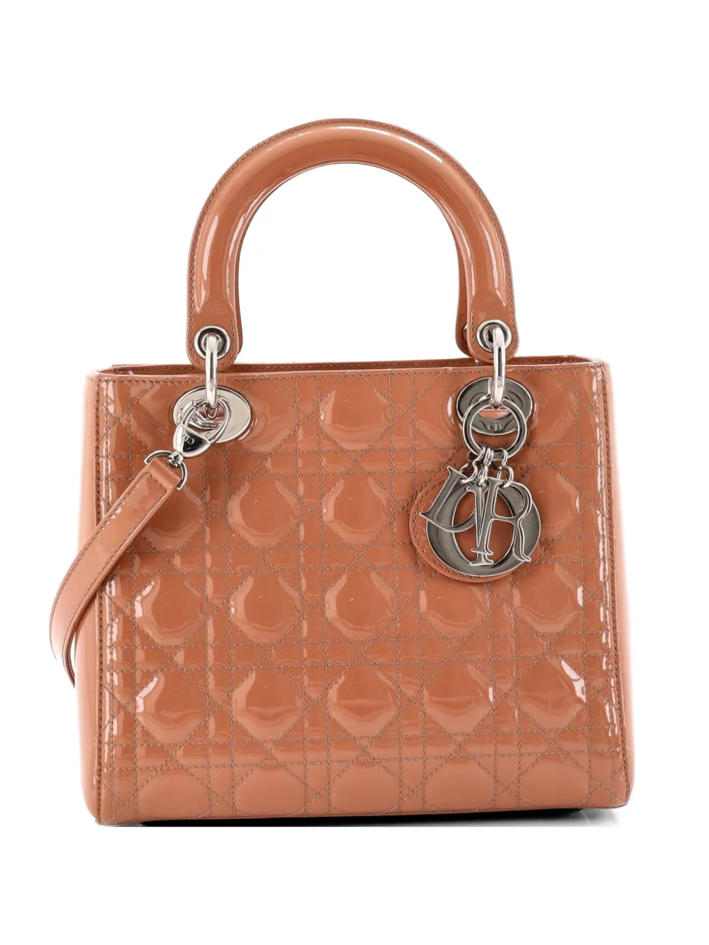 Christian Dior Pre-Owned Vintage Lady Dior Bag Cannage Quilt Patent Medium satchel - Nude