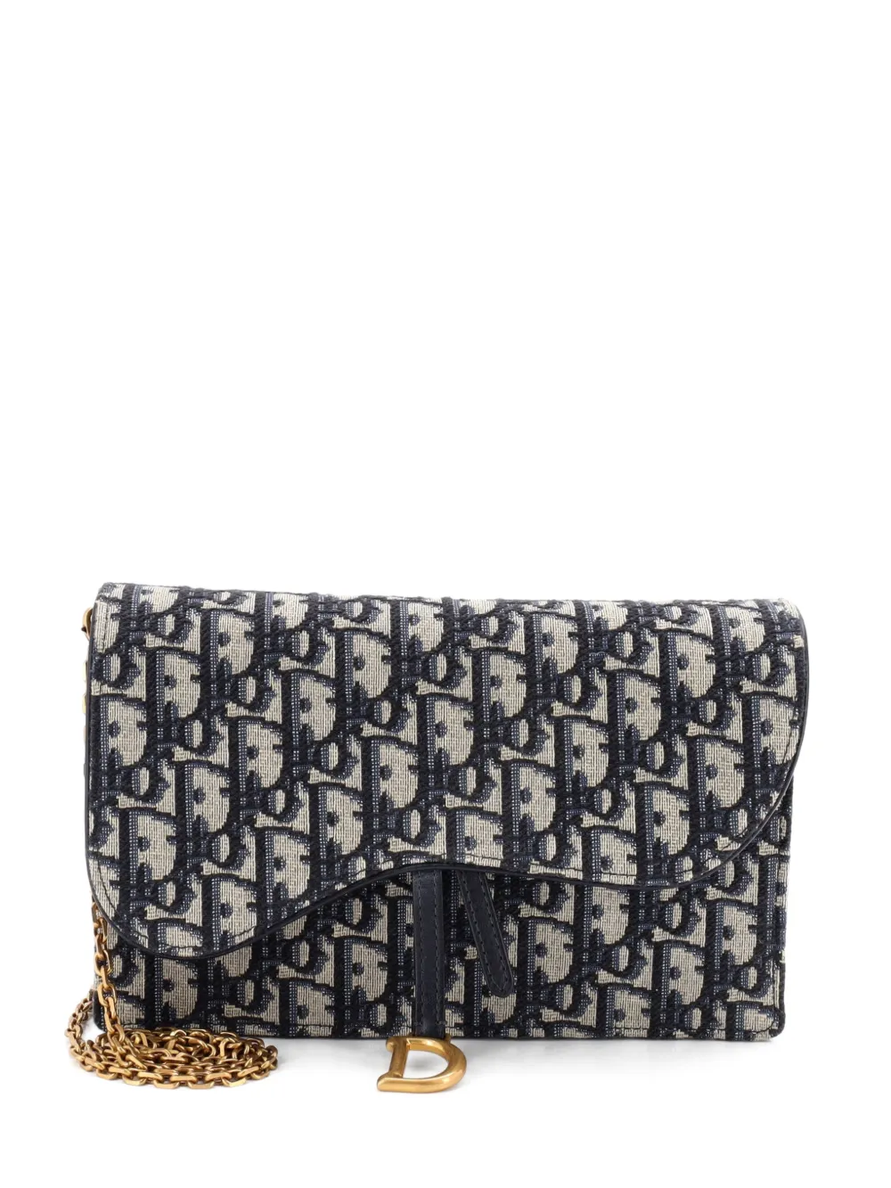 Christian Dior Pre-Owned Saddle Chain Oblique Canvas clutch bag - Blu
