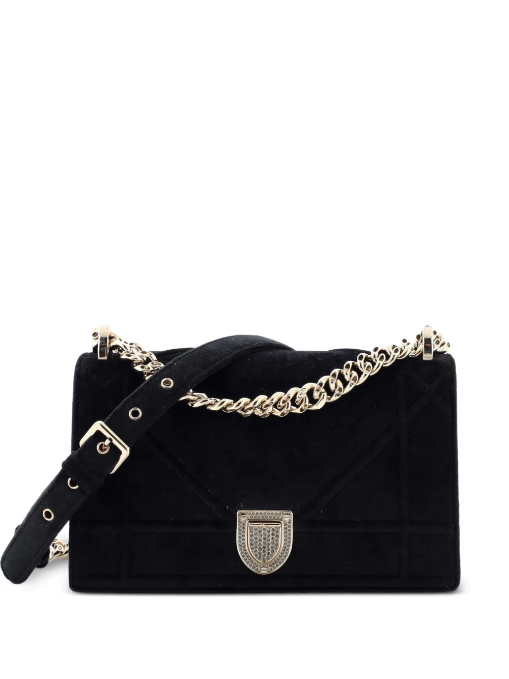 Christian Dior Pre-Owned Diorama Flap Bag Velvet with Crystal Detail Small crossbody bag - Nero