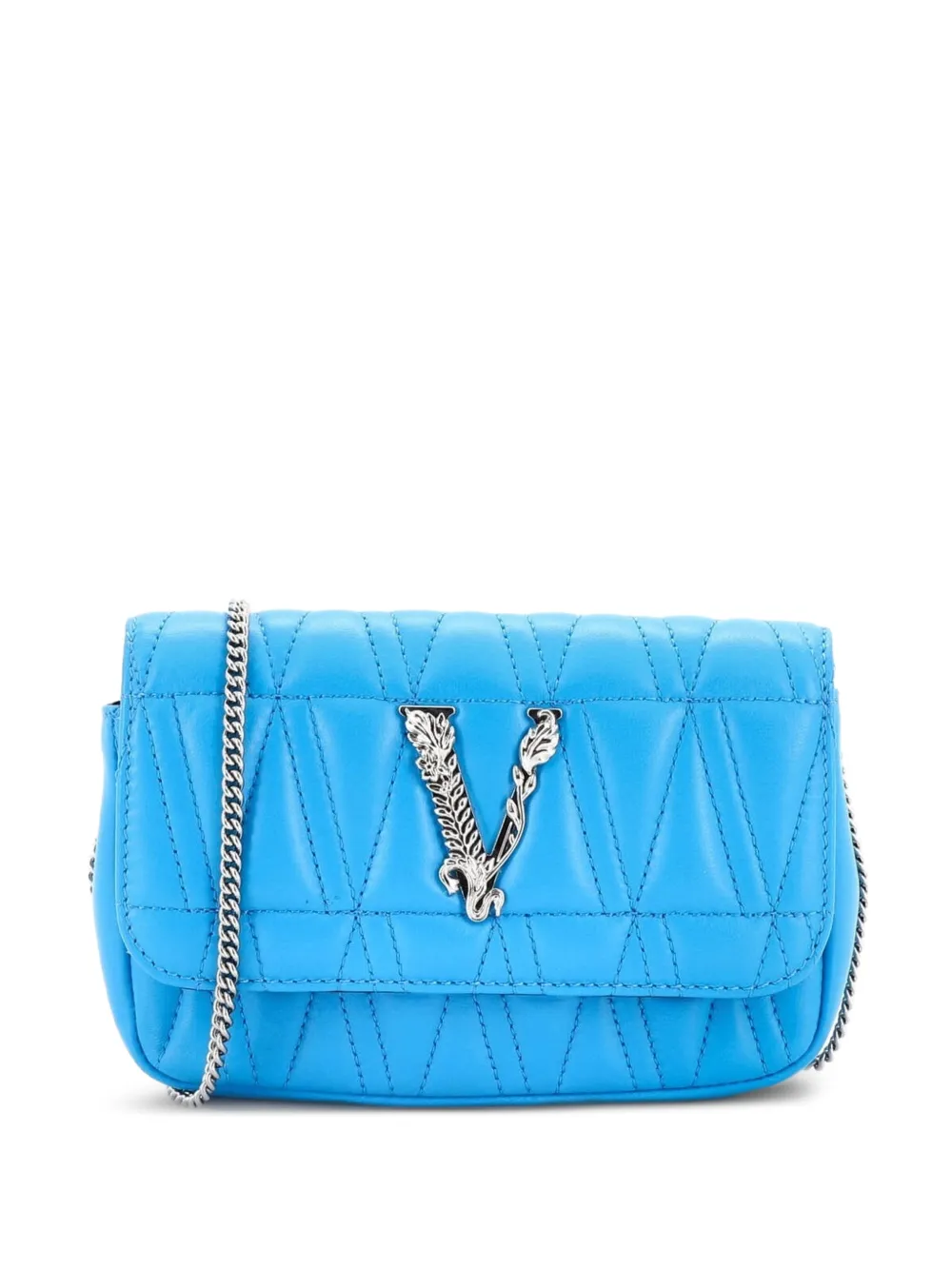 Versace Pre-Owned Virtus Chain Flap Shoulder Bag Quilted Leather Mini crossbody bag - Blu