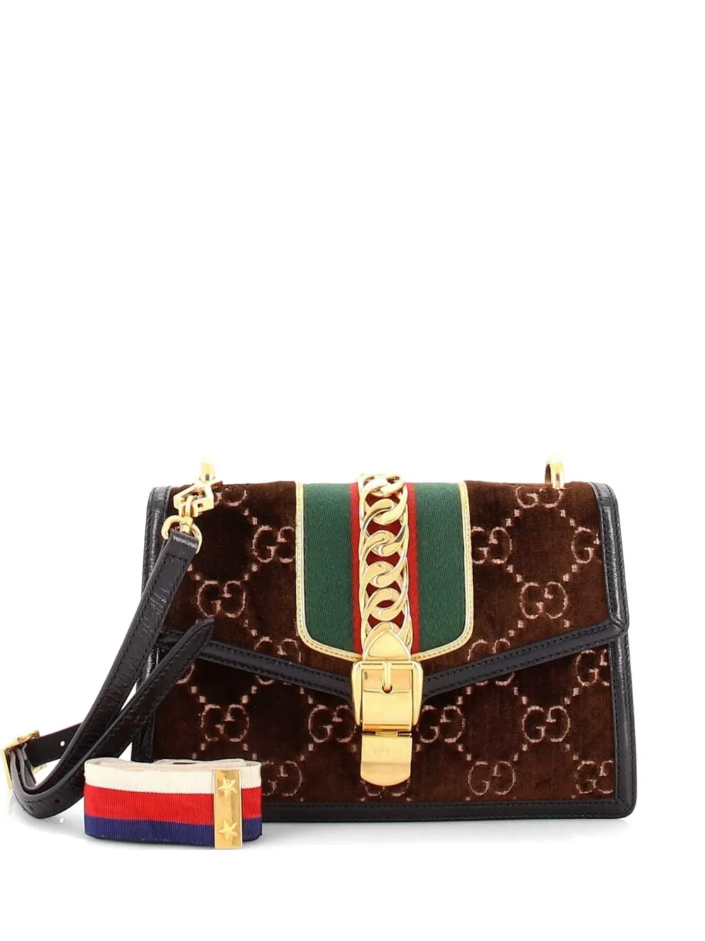 Gucci Pre-Owned Sylvie Shoulder Bag GG Velvet Small crossbody bag - Marrone