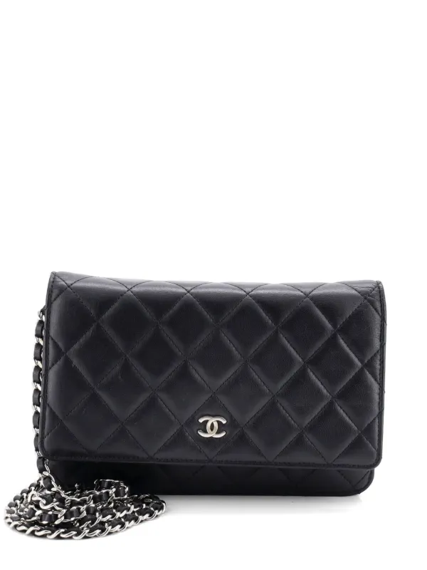 Chanel Pre-owned Wallet on Chain Quilted Lambskin Crossbody Bag in Black