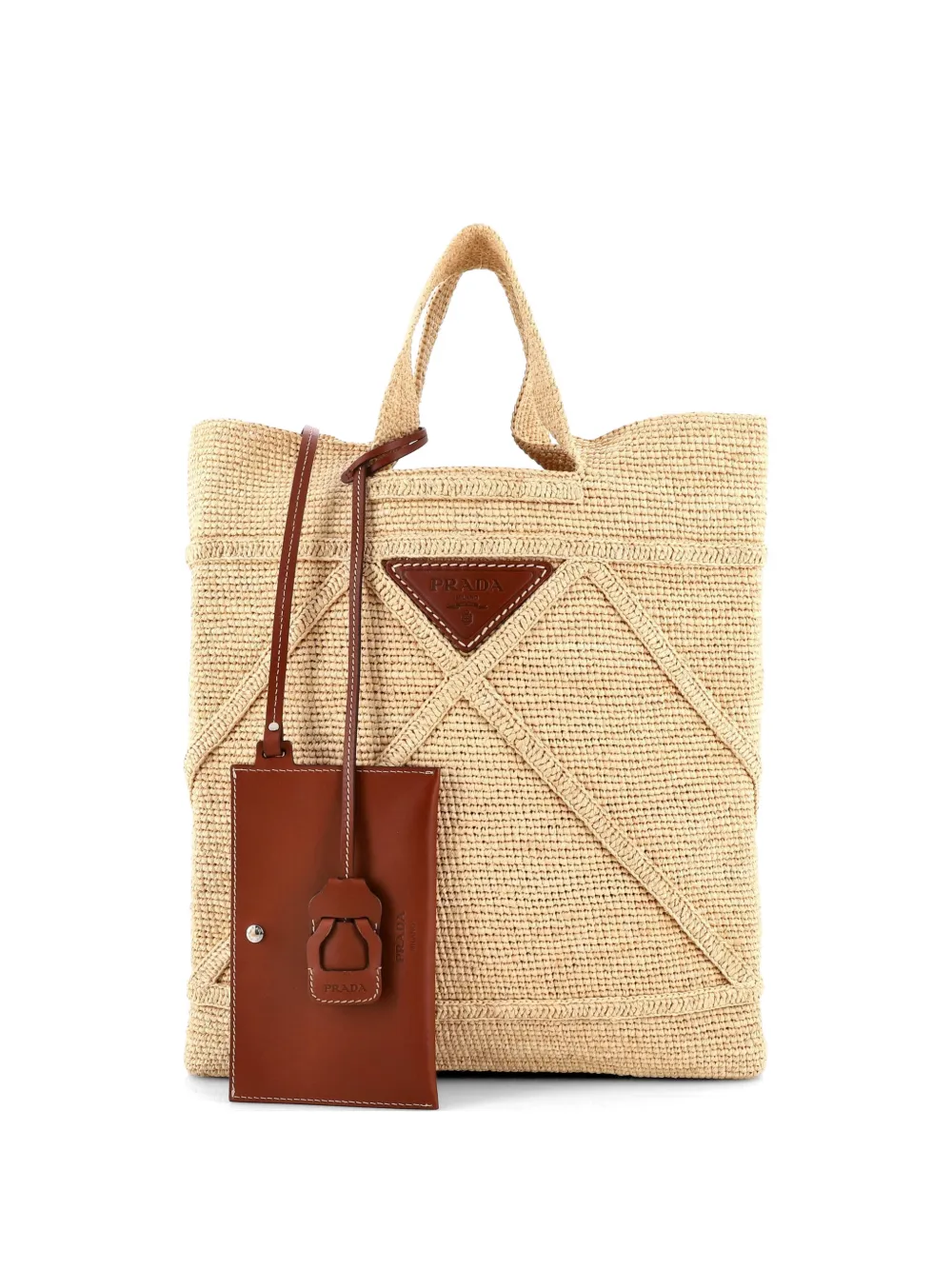 Prada Pre-Owned Triangle Logo Shopping Crochet Raffia Large tote bag - Marrone