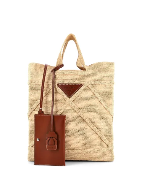 Prada Pre-Owned Triangle Logo Shopping Crochet Raffia Large tote bag