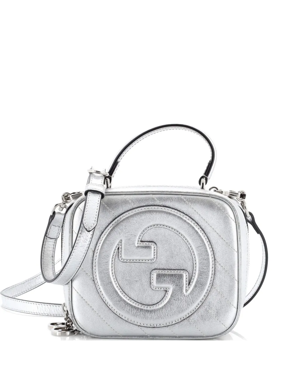 Gucci Pre-Owned Blondie NM Top Handle Shoulder Bag Diagonal Quilted Leather satchel - Silver