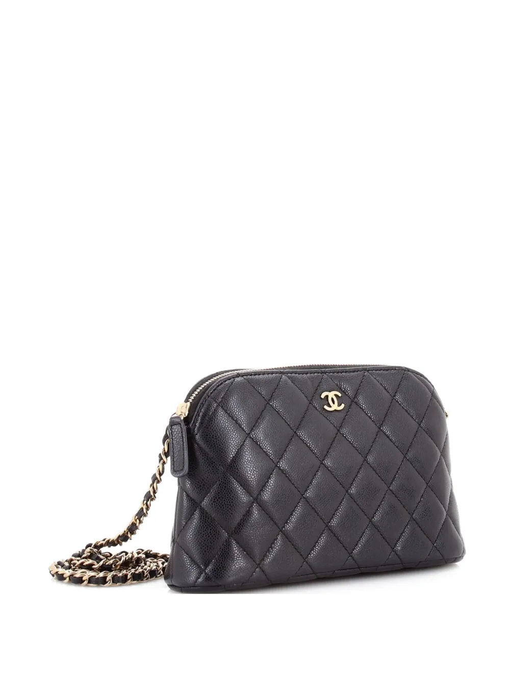 Cc Dome Zip Clutch With Chain Quilted Caviar Small Shoulder Bag