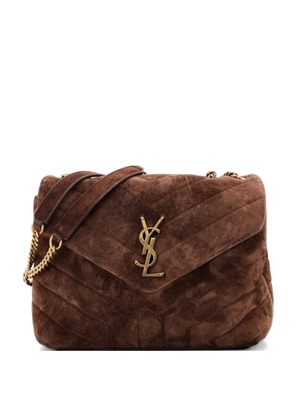 Saint Laurent Pre-Owned Loulou Matelasse Chevron Suede Small shoulder bag - Marrone