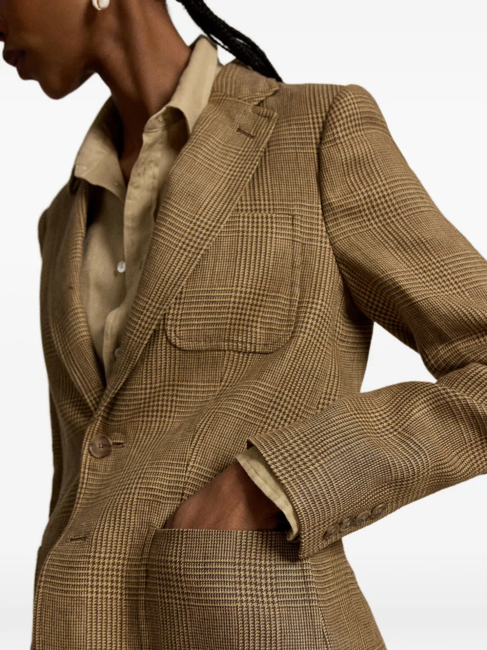 Polo Ralph Lauren Glen geruite blazer met enkele rij knopen Bruin