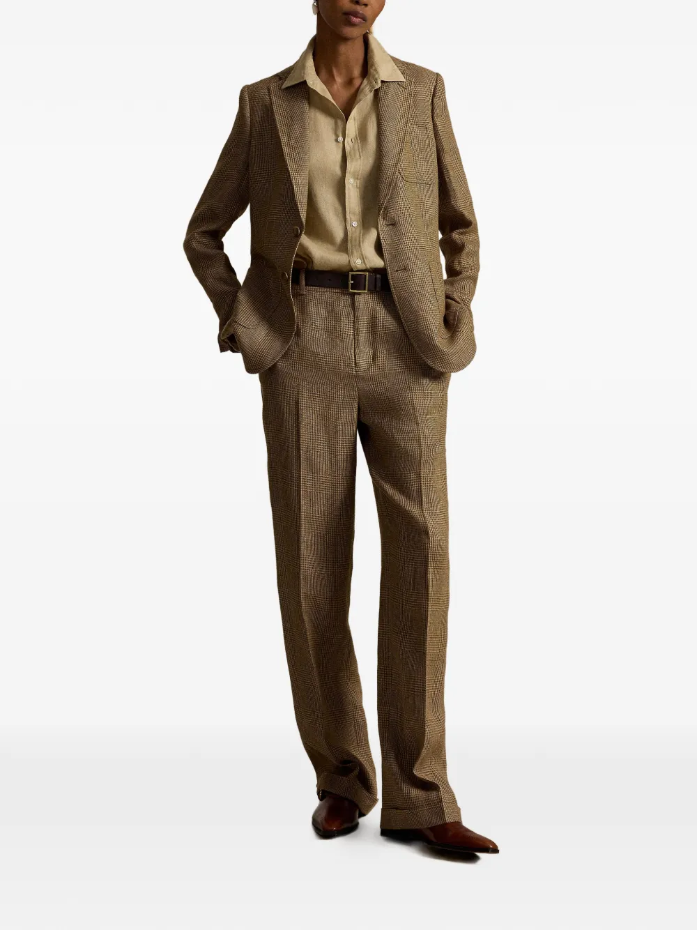 Polo Ralph Lauren Glen geruite blazer met enkele rij knopen Bruin