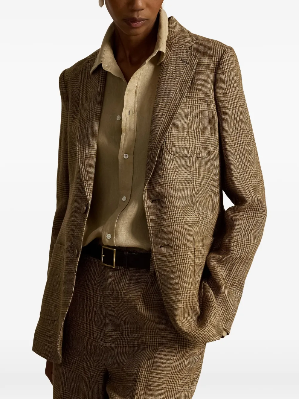 Polo Ralph Lauren Glen geruite blazer met enkele rij knopen Bruin