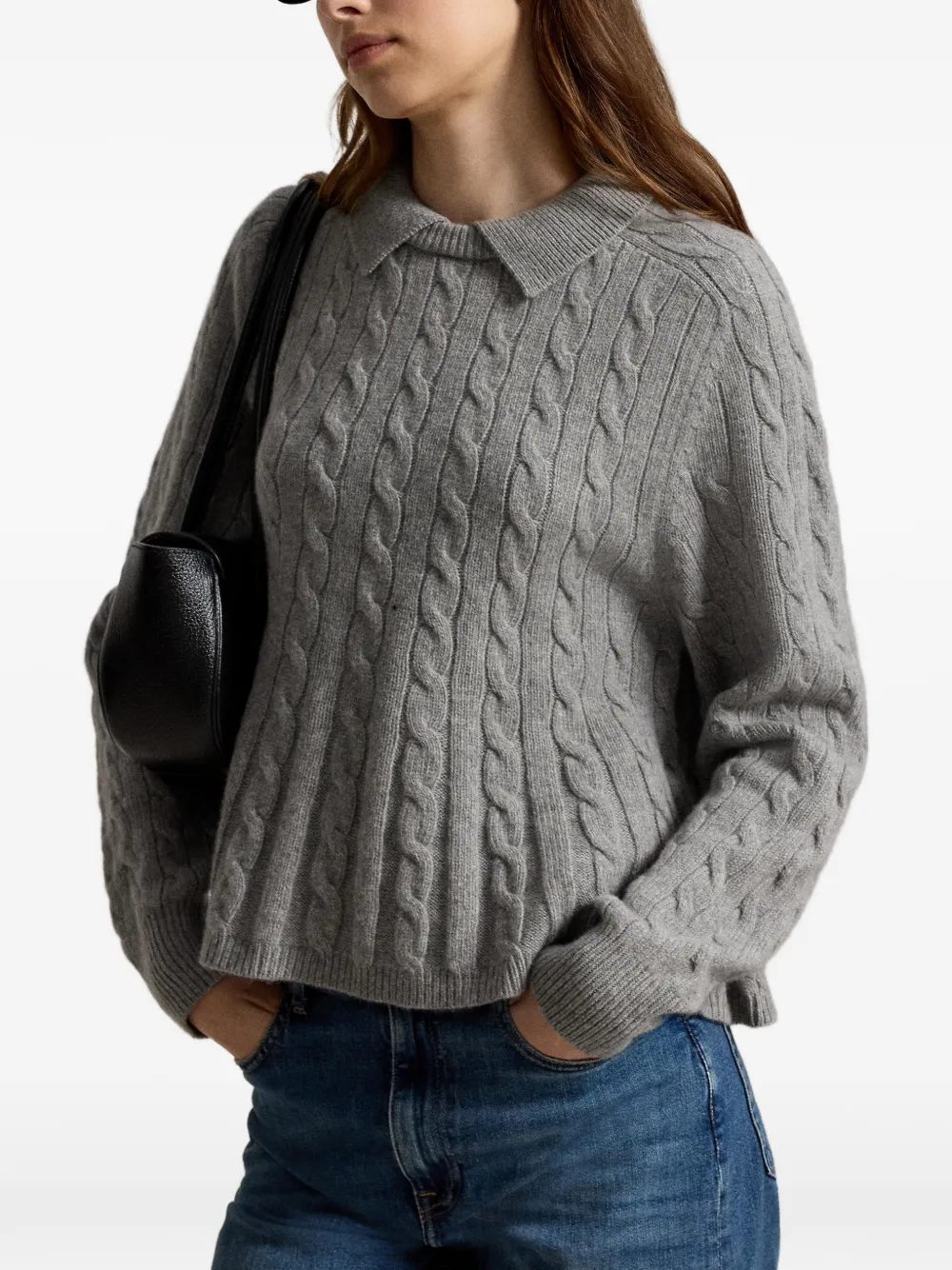 Polo Ralph Lauren Kabelgebreide peplum trui van wol-kasjmier Grijs