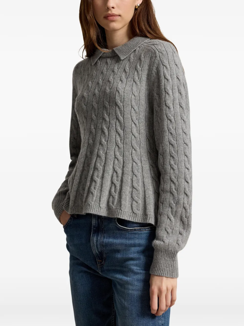 Polo Ralph Lauren Kabelgebreide peplum trui van wol-kasjmier Grijs