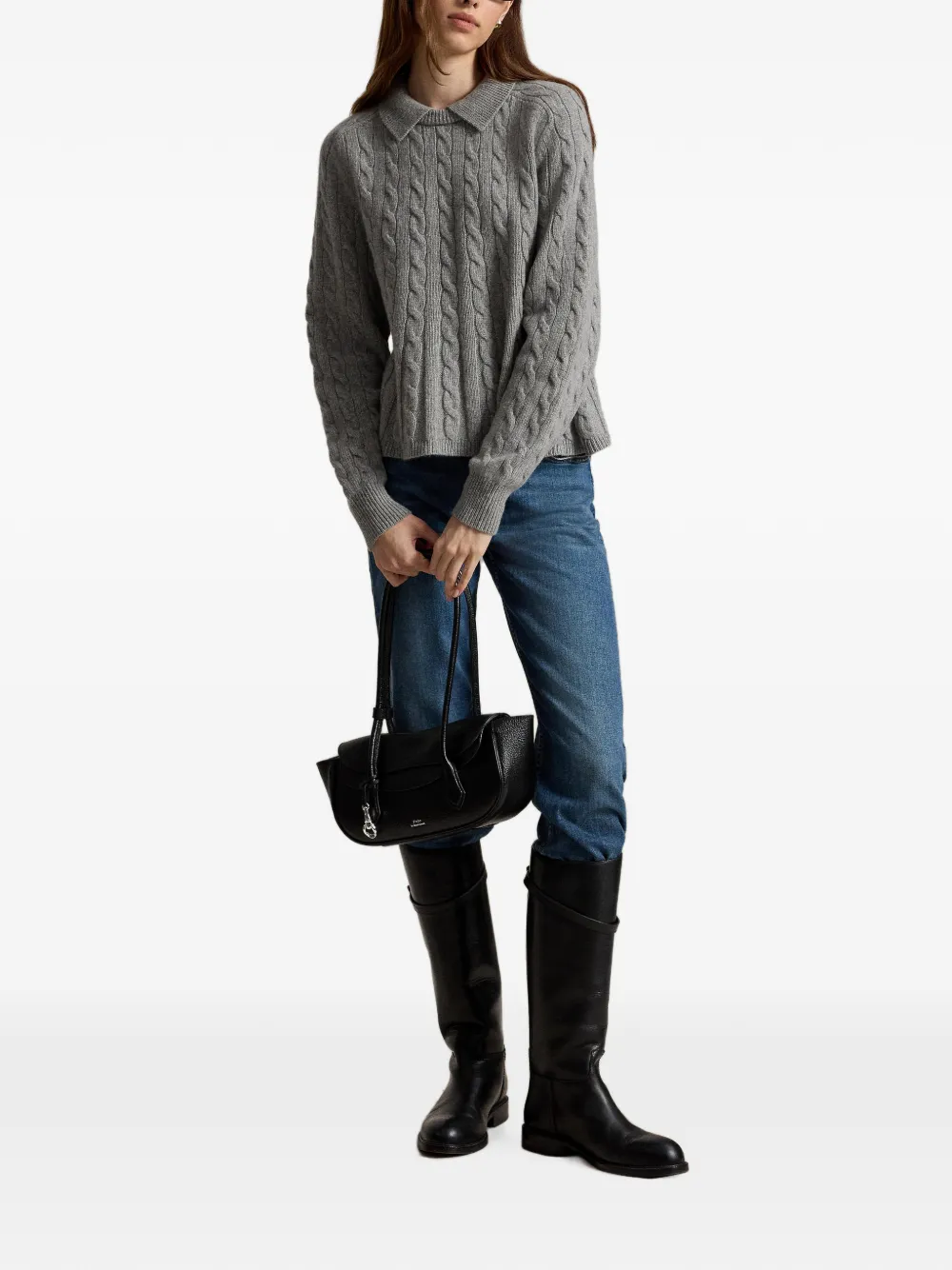 Polo Ralph Lauren Kabelgebreide peplum trui van wol-kasjmier Grijs